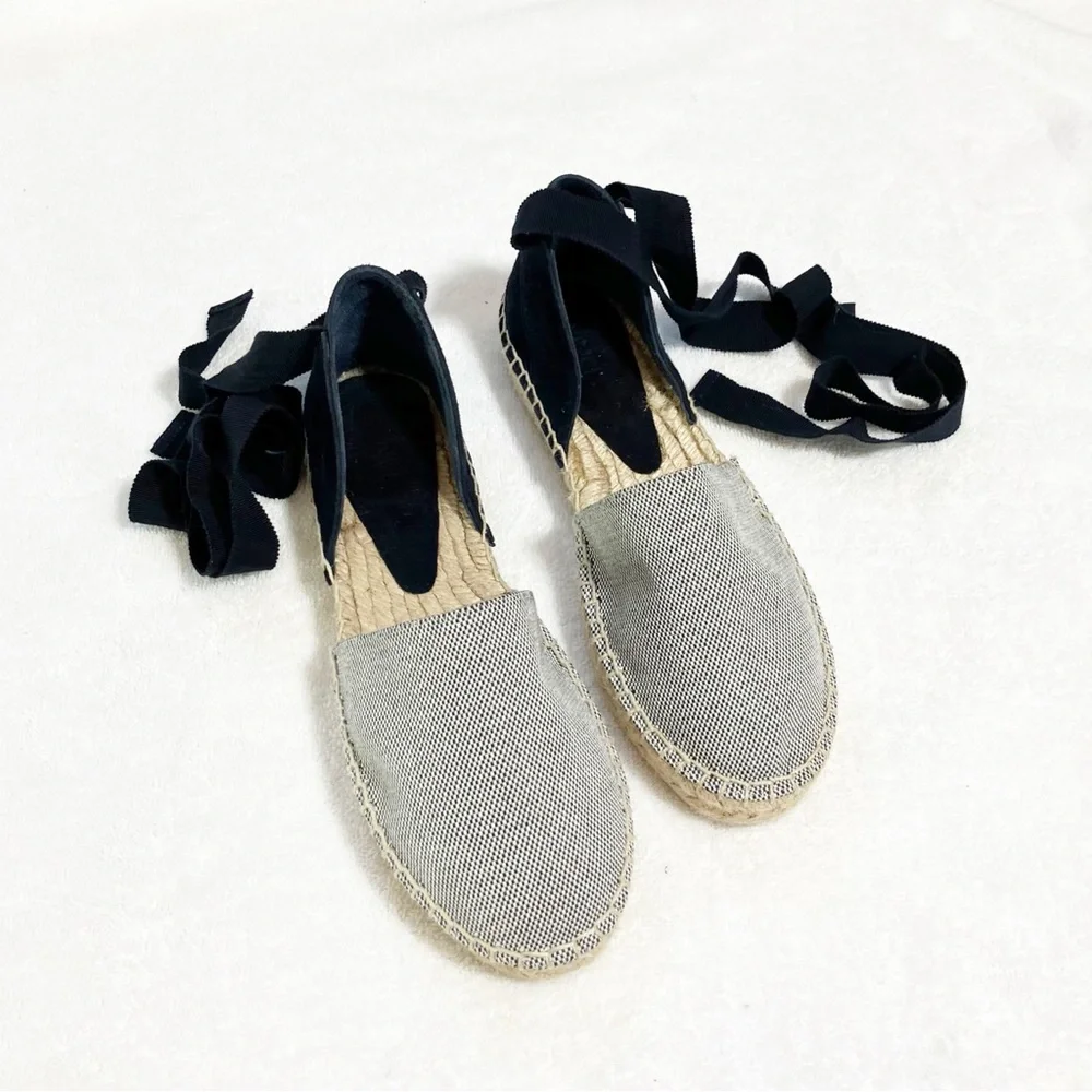 🔥Vince navy suede and canvas ankle tie up espadrilles. Sz7 NEW